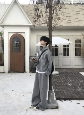 TEN EMPTY秋冬灰色套装宽松双拉链立领外套结构设计感阔腿裤套装