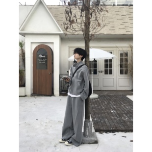 套装 宽松双拉链立领外套结构设计感阔腿裤 EMPTY秋冬灰色套装 TEN