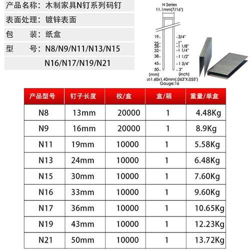 牌气钉N系列码钉N17(838)宽码钉N16-N21U型钉N13N851码钉