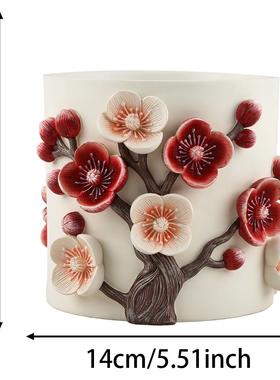 海外热销ChinaFourGentlemen立体图案梅花装饰加厚大口径树脂花盆