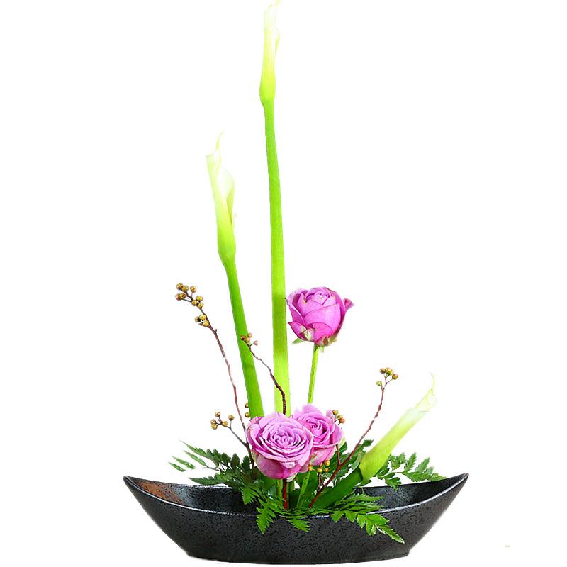 一帆风顺帆船形陶瓷花盆创意花器禅意写景插花东方花道插花器皿教