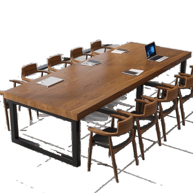 实木加厚会议桌简约现代实木大板桌培训洽谈职员办公桌家庭工作台