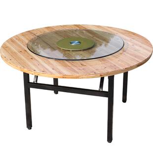 酒店圆桌三层杉木实木圆台实木折叠大圆桌饭桌折叠实木圆桌