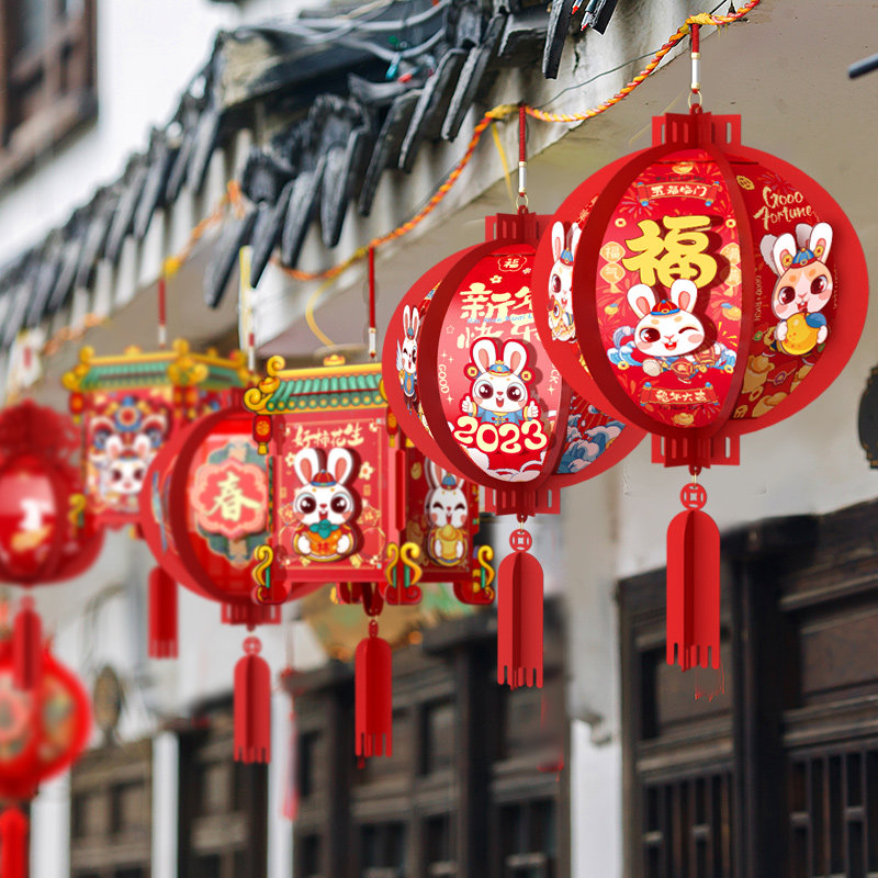速发灯笼2022新款新工过节春年中国风挂饰手年发光小宫灯旋转装饰