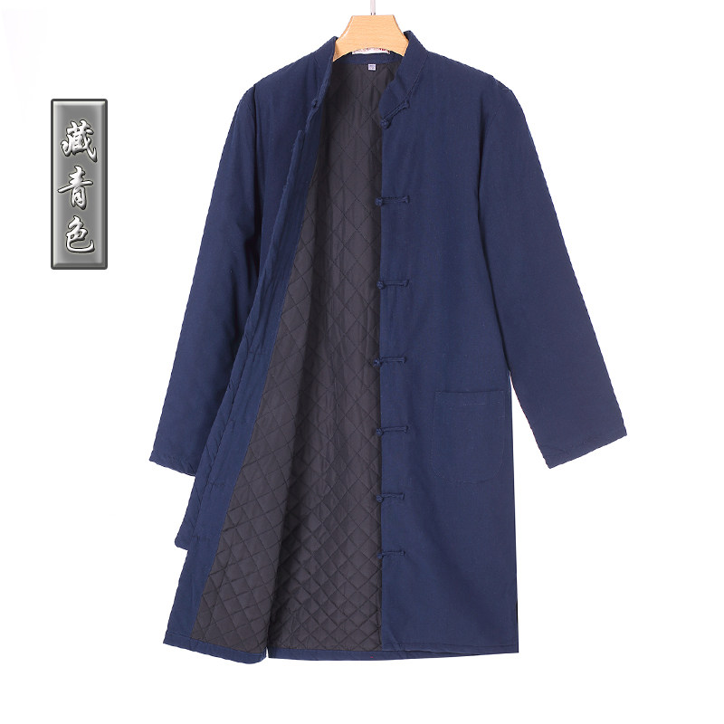 速发唐装套冬季棉服长款过膝风衣外风中国男复古盘扣居士汉服棉袄