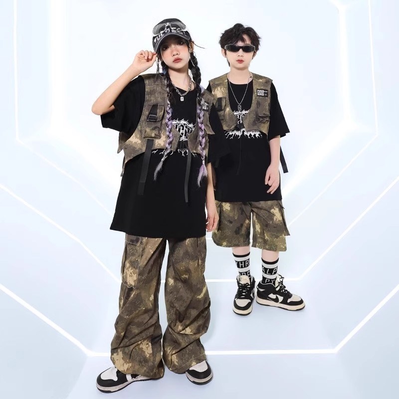 速发街舞少儿潮服演出服男孩装迷彩p装hi孩hop服装嘻哈炸街套爵士