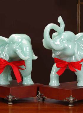 速发玉石大象摆饰一对酒桌开业礼品办公室迁客厅乔柜家居象摆设工