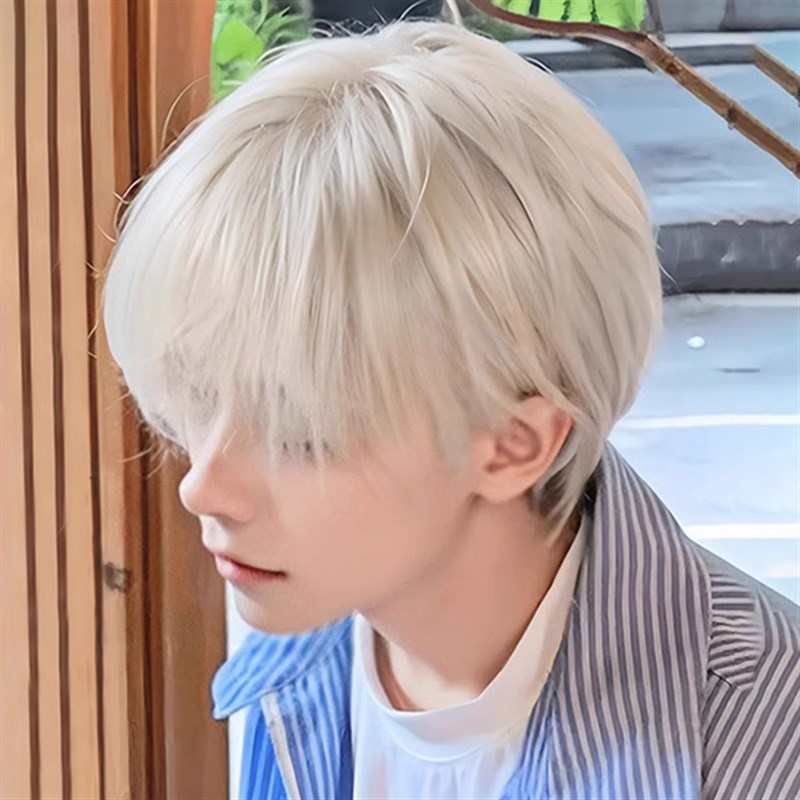 速发【杨多余假碎】假发男金款短发白生亚麻色微分发盖男士全头套