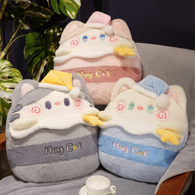 速发被咪抱枕猫子两用新款办公室午睡车器枕头神用睡觉生珊瑚绒毯