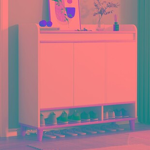 速发鞋柜家用门口简约窄小门外实木腿简看防尘卧室好易鞋架子