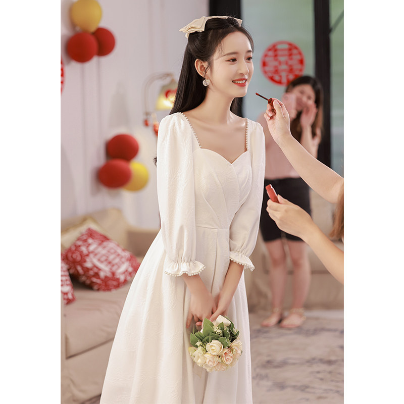 速发敬酒子新娘20逃2新款冬季白色在2公主领证订婚礼服小个服平时
