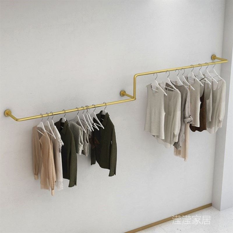 速发金色服装店展示架男装上墙挂衣架创意悬挂式靠墙架服装架落地