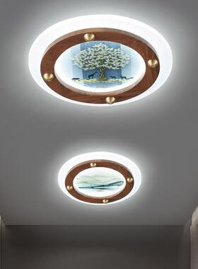 新中式玄关吸顶灯客厅圆形中国风走廊灯入户实木复古中式过道灯