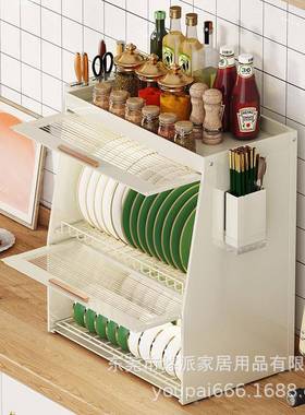 厨房碗碟收纳架小型家用放碗柜盒2022新款简易碗筷防尘沥水架台面