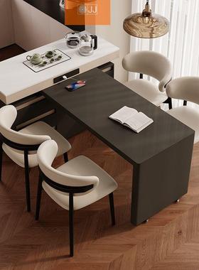 新款岩板岛台餐桌一体家用旋转多功能小户型实木中岛泡茶吃饭餐桌