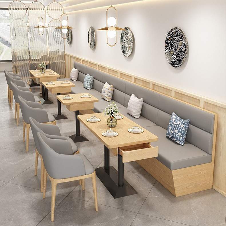 北欧风简约餐厅桌椅奶茶店茶餐厅软包卡座餐饮店实木卡座沙发组合