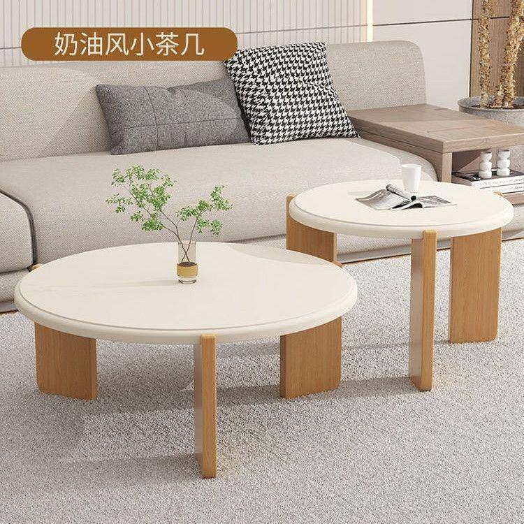 家用奶油寂风小户型客厅简约边角几圆形茶几民宿现代桌子北欧轻奢