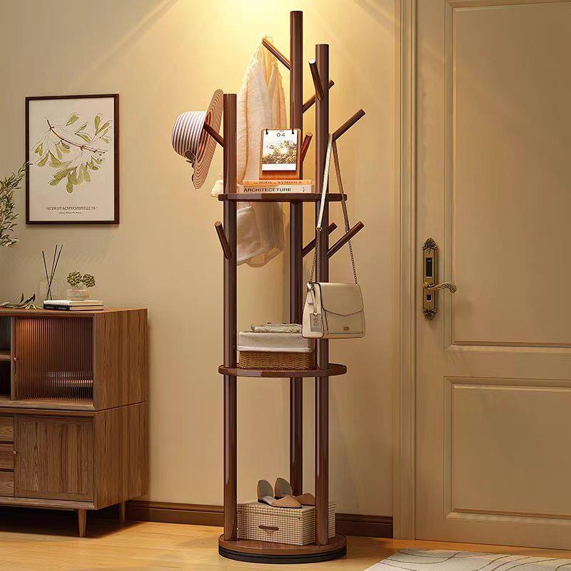 实木旋转衣帽架落地衣架卧室家用置物架立式衣服架子客厅挂衣架子