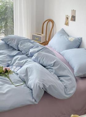 水洗棉四件套四季通用被套夏季学生宿舍床单人三件套床上用品女男