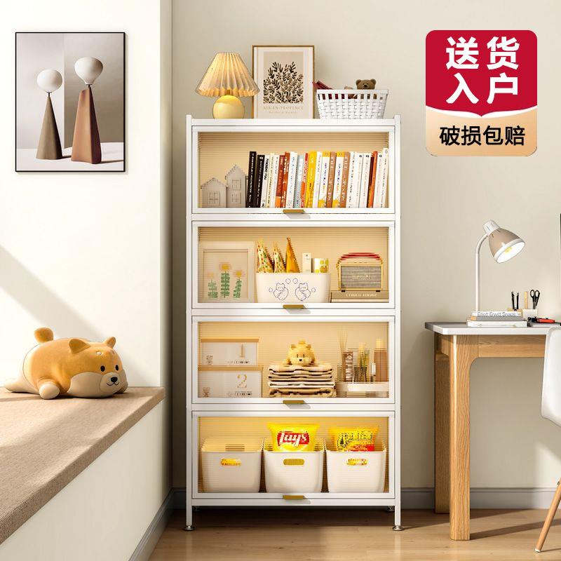 家用钢制书柜防尘玻璃门多层落地书架客厅收纳柜带门储物柜置物架