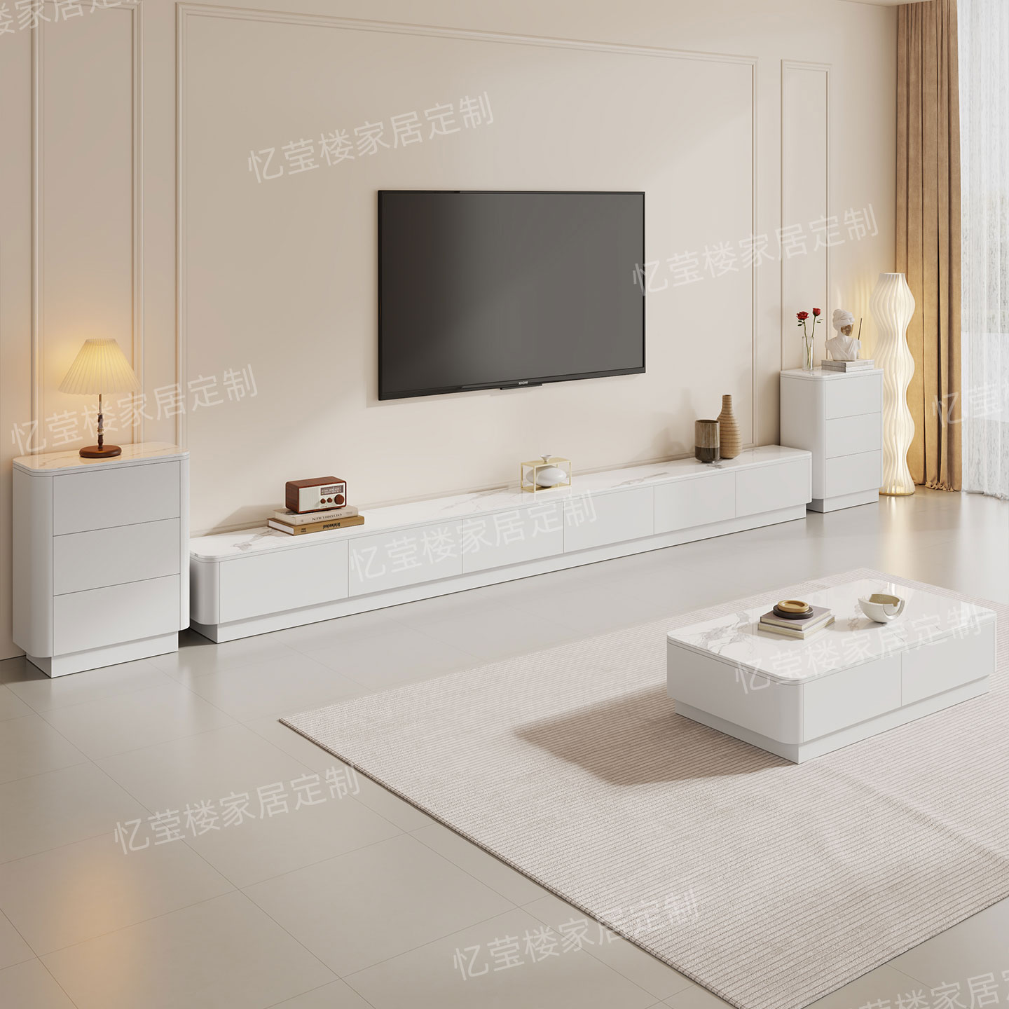 岩板茶几电视柜组合客厅现代简约小户型高款黑色落地实木电视机柜