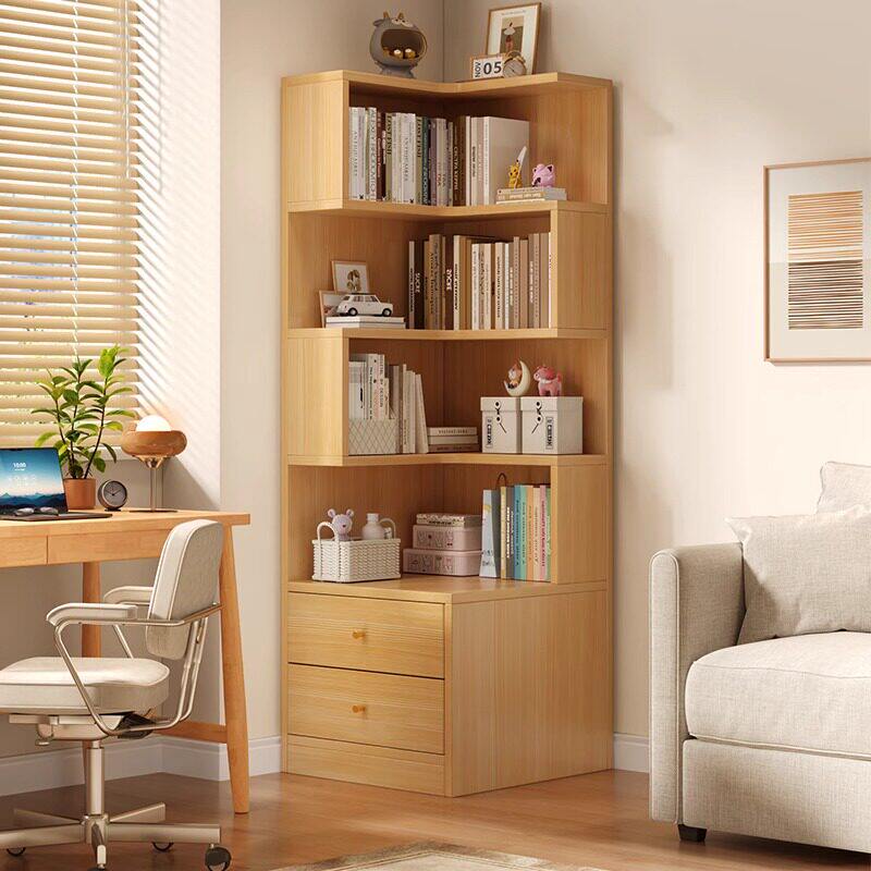 实木转角书架床头柜书柜落地小户型三角柜客厅一体靠墙角柜置物柜