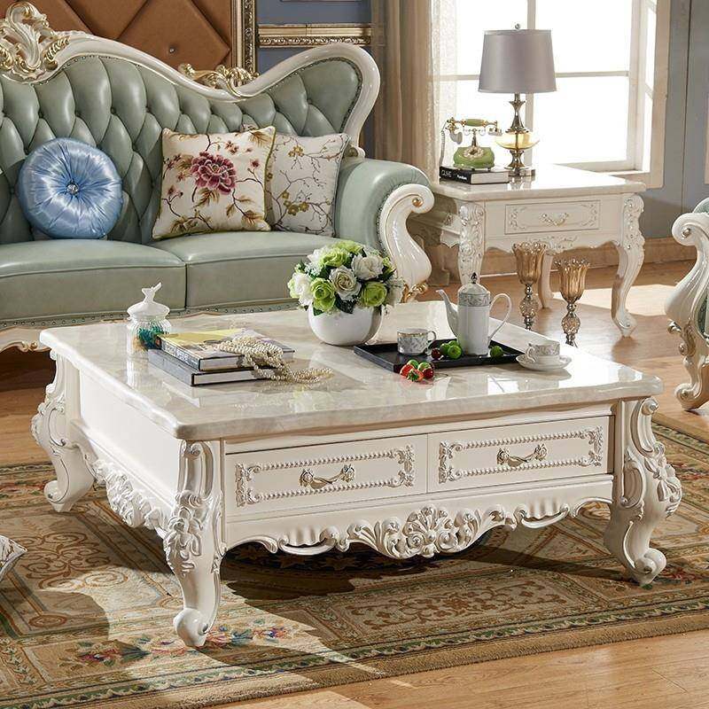 大理石欧式正方形茶几客厅实木面四方桌别墅大户型茶几1.5