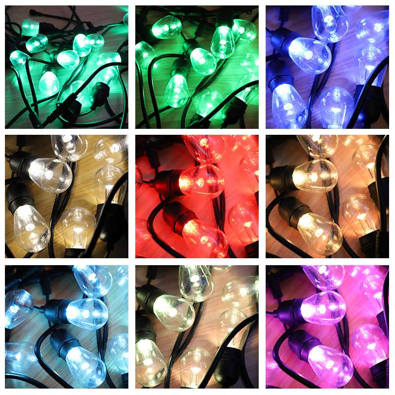 S14灯泡 户外防水庭院装饰 RGB七彩跑马灯串节日 复古 E27灯头led