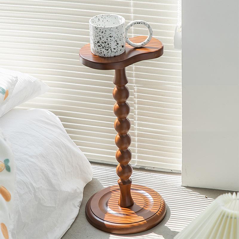 复古实木小边几圆形中古实木小茶几迷你小桌子置物架杯几