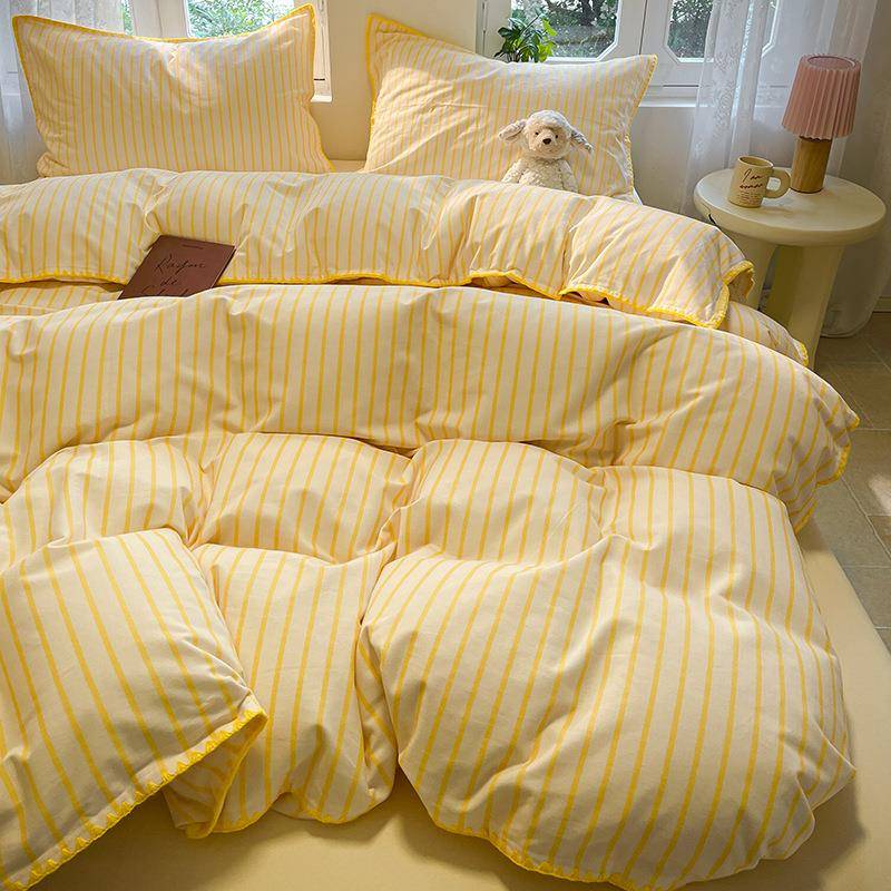 轻奢磨毛床上四件套纯棉全棉床品高级感被套宿舍床单人床笠三件套