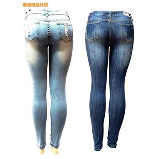 欧美时尚 女 弹力水洗破洞牛仔裤 铅笔裤 1071 修身 速卖通EBAY爆款