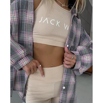 欧美风复古宽松翻领百搭开衫格纹衬衫Loose cardigan plaid shirt