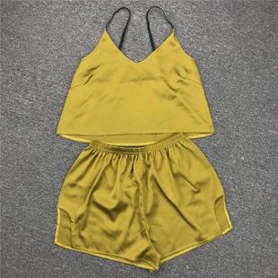 睡衣家居服2套装 set 女 pajama women homewear 欧美仿丝吊带短裤