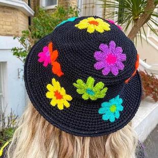 Bucket Hats Women Dourbesty Pattern Knitted Flower Wide y2k