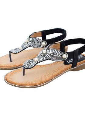 Women's fashion slippers时尚夹趾凉鞋圆头珍珠凉拖鞋大码凉