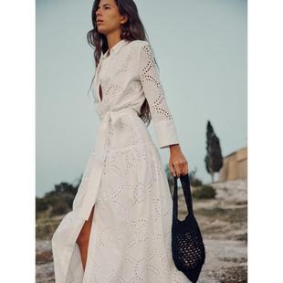 sleeved 收腰衬衫 waistband dress女士纯色长袖 连衣裙 shirt Long