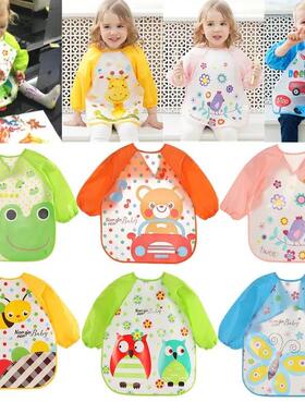 Cute Baby Bibs Waterproof Long Sleeve Apron Children Feeding