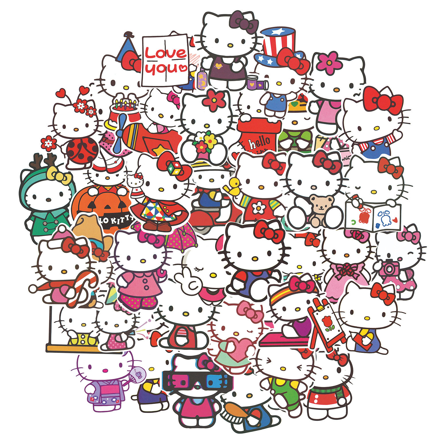 100张kitty凯蒂猫贴纸可爱卡通DIY手机壳手账电脑装饰儿童贴画