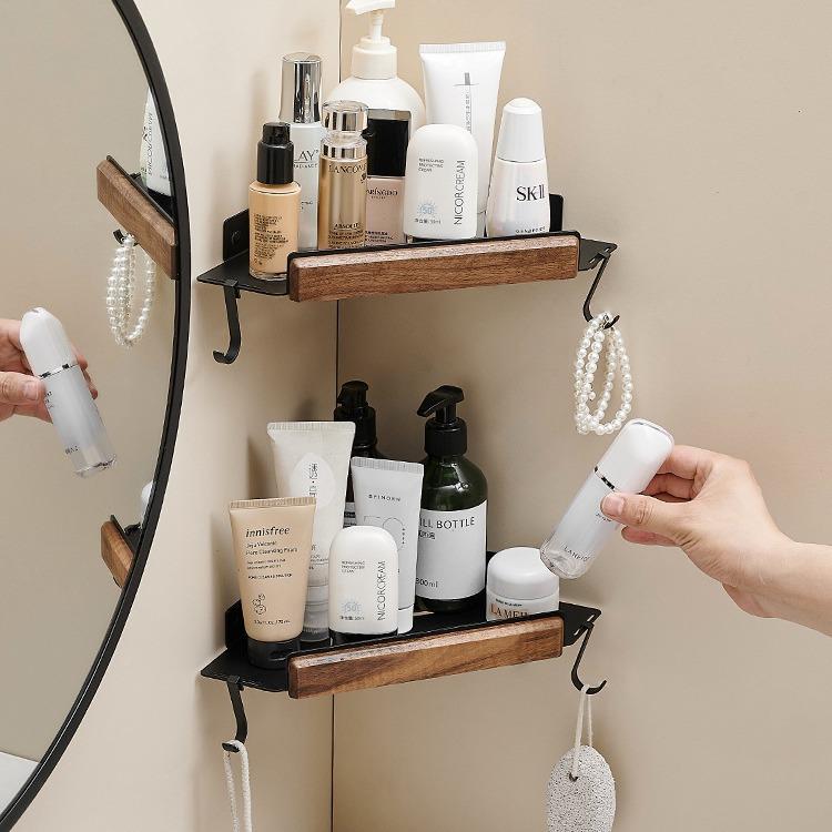 古风壁木实木挂三角拐淋浴房置物复古厕所收纳RWR角浴原室挂件三