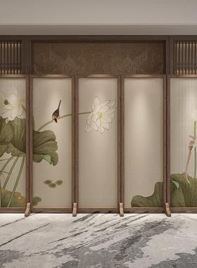 新款新中式屏遮风折叠移动实木隔断客约厅简71390现公室店酒玄关