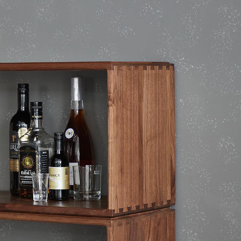 64958371黑胡桃色实木落地书架由组合示展格子柜书柜矮自柜储物柜