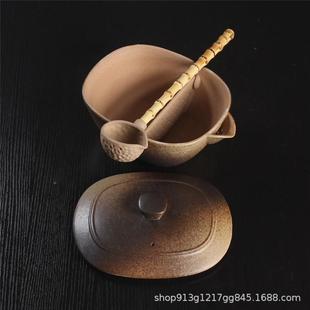 柴窑变古法合烧璧盖煮茶碗带分茶勺CSJBZCW家用电陶炉明火老白茶