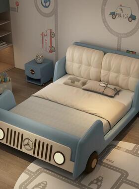 儿童男床14129孩车多功能男童跑车护汽栏皮床带储物床男生1米5实