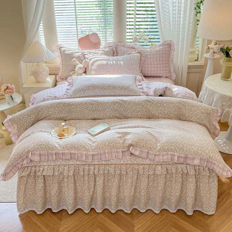 公主风边四件纯棉花套花卉卡通夏秋FVM季床品床上单套被三件套床