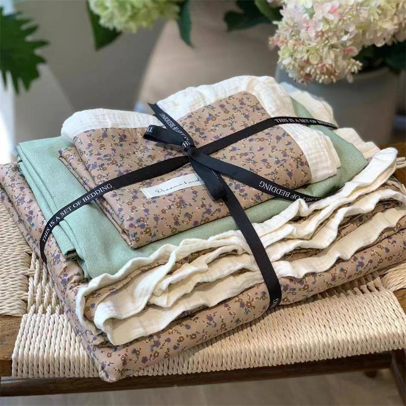 V45O件韩式棉小碎四套法式花边床单被套纯床上用品无品牌/双花人2