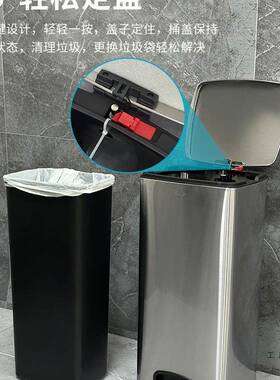 大容量方垃圾桶50升3公0不L锈钢脚踩形脚踏式大号厨房办F97T6M75