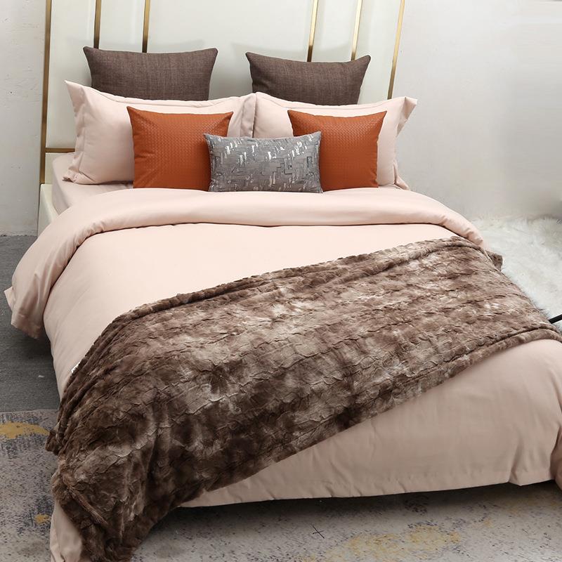 现代简GKX约端样板房床品尚棕色时系高展厅软装板间样床上用品多