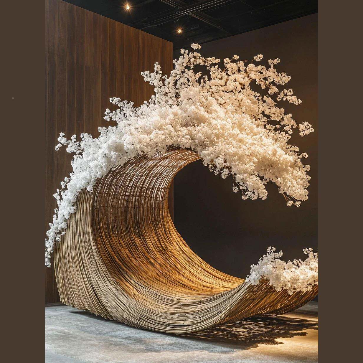 红DGH造氛围景打卡拍照布置观美陈装置竹子海浪装饰布置氛景围布