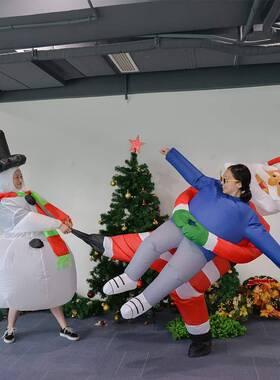 诞圣诞节新装扮圣28440人抱人充气服圣装诞主题派对搞怪节日派对