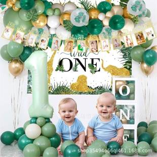 宝宝周岁ONE1动物森气球盒子N林EWBORN 饰 12月照PNP片墙气球盒装